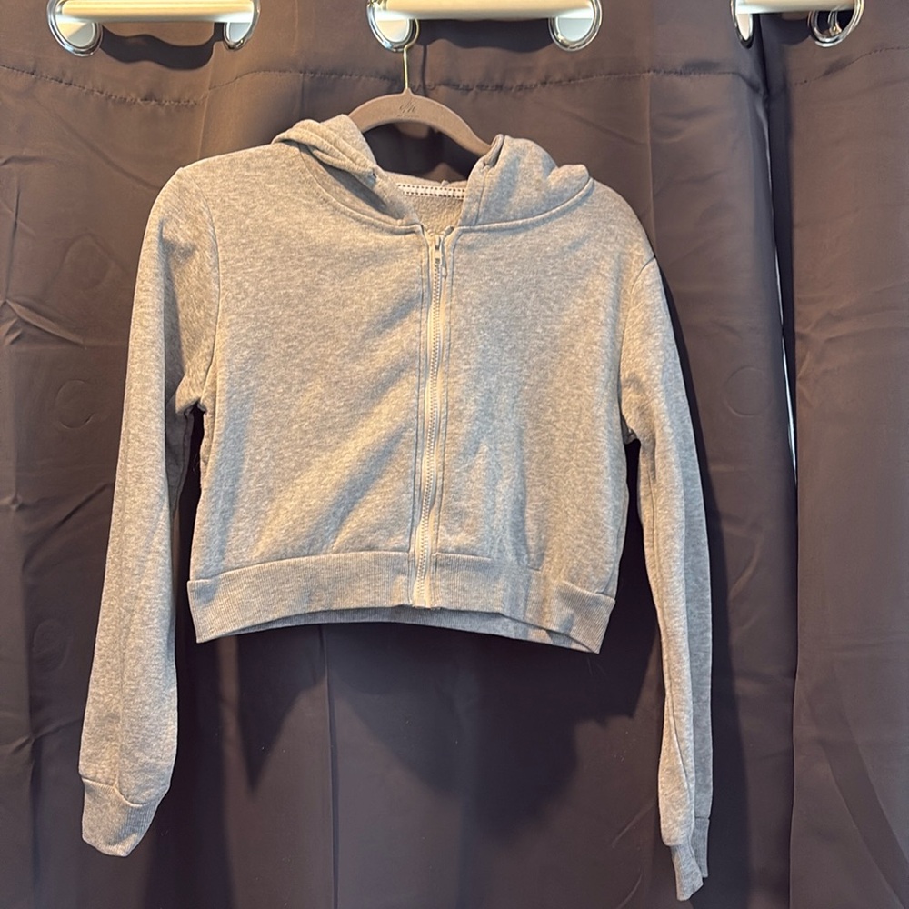 Women’s Grey Cropped Zip-Up Hoodie